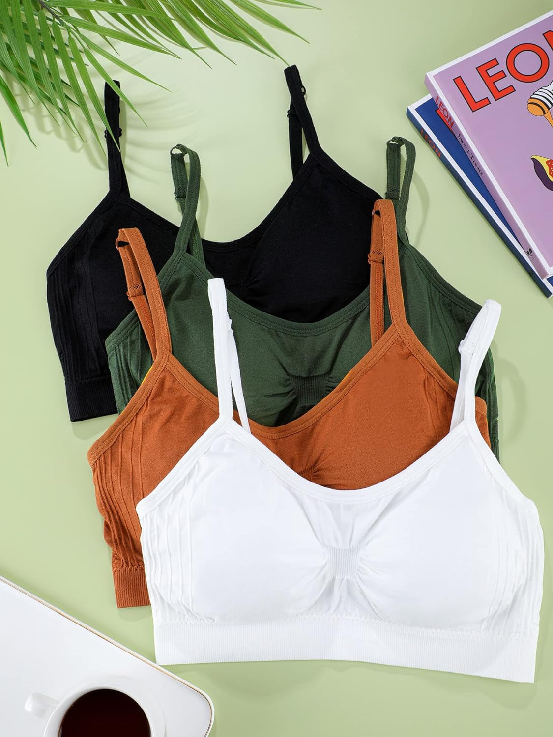 4 Pieces Bralette Neck Cami Bra Wireless Tank Top Sports Bra for Women