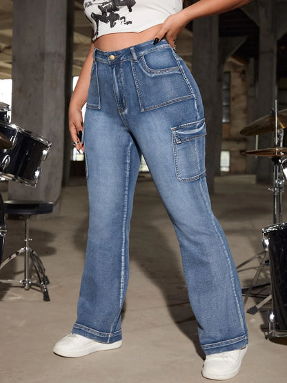 SHEIN ICON plus Flap Pocket Side Cargo Jeans